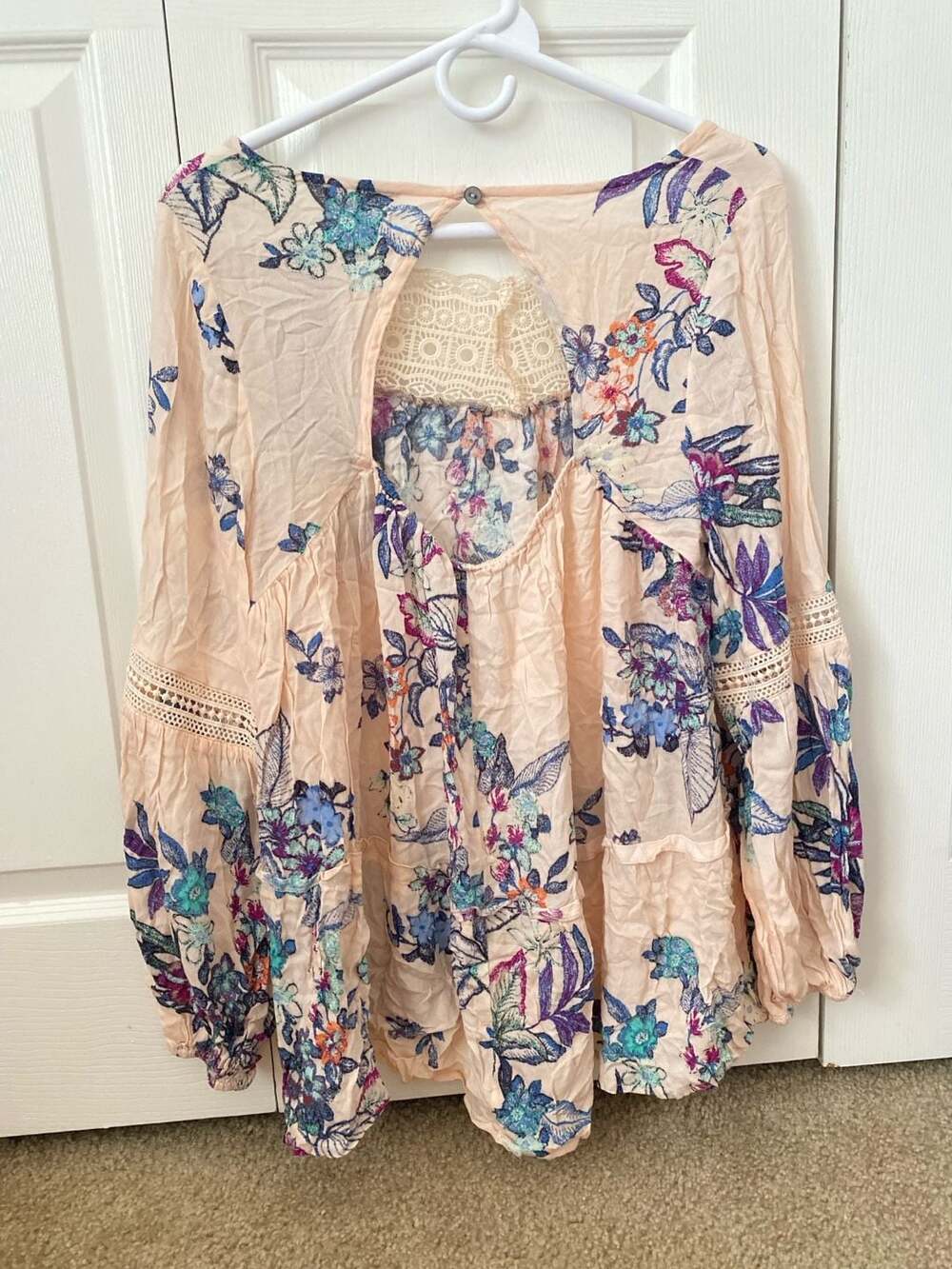 ODDI Pink Floral Boho Lace Inset Long Sleeve Blouse - Picture 9 of 12